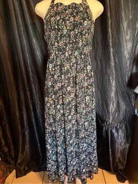 Urban Girl Nites Black Floral Halter Maxi Dress